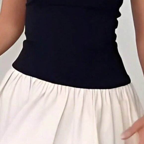 Two-Tone Casual Women's Strapless Ruffle Hem Mini Dress - Picture 5 of 5